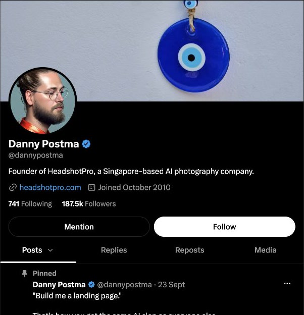 Screenshot of Danny Postma's X profile