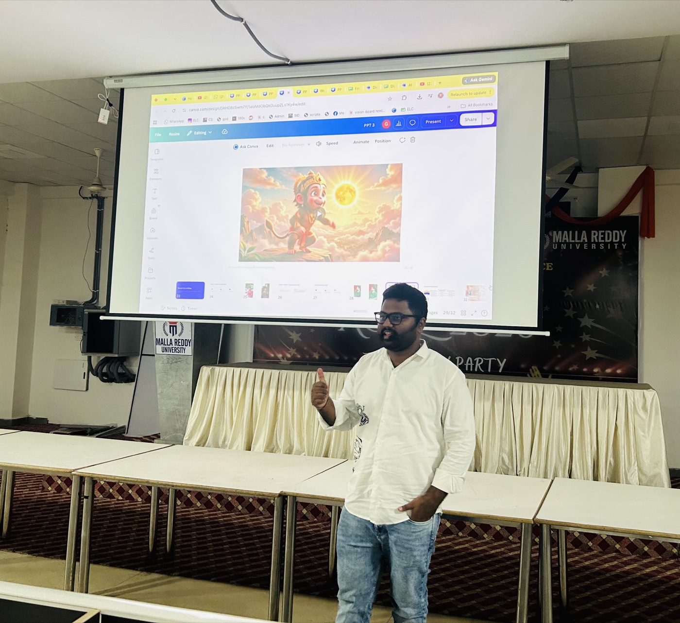 Live AI animation and storytelling workflow demo at Malla Reddy University